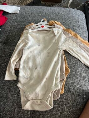 cloud island Neutral Ribbed Long-Sleeve One-Piece Set - Cream, Tan, Mustard